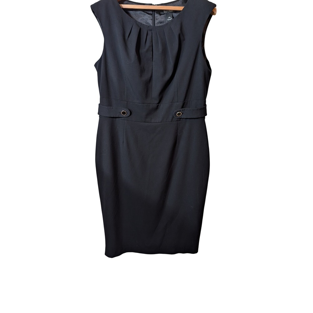 White House Black Market Black Sleeveless Pleated Sheath Dress Size 14